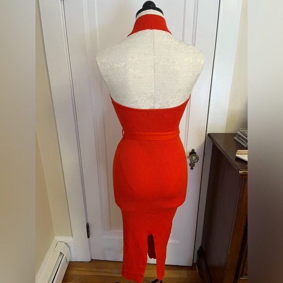 Lulus Flirty Sunshine Red Ribbed Halter Midi Sweater Dress - Size XS - Picture 2 of 6